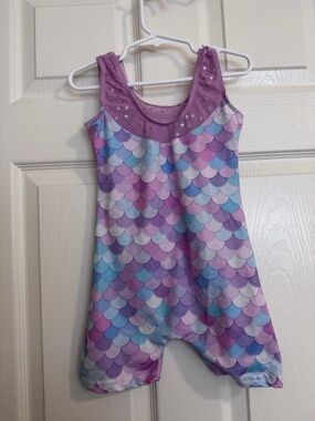 Girls Purple Mermaid Scale Leotard with Rhinestone Neckline
